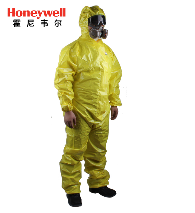 霍尼韋爾4503000防化服連體帶帽防護(hù)服農(nóng)藥化學(xué)實(shí)驗(yàn)?zāi)退釅A工作服