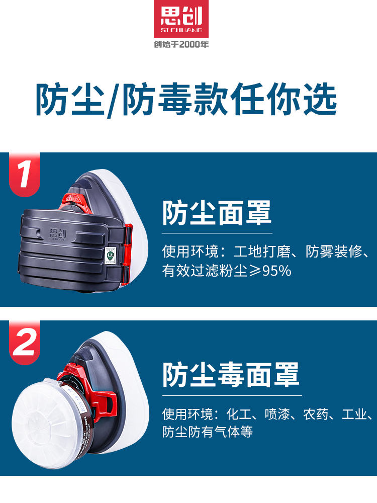 思創(chuàng)硅膠防塵毒面具套裝防粉塵顆粒物噴漆面罩有機氣體防護半面罩