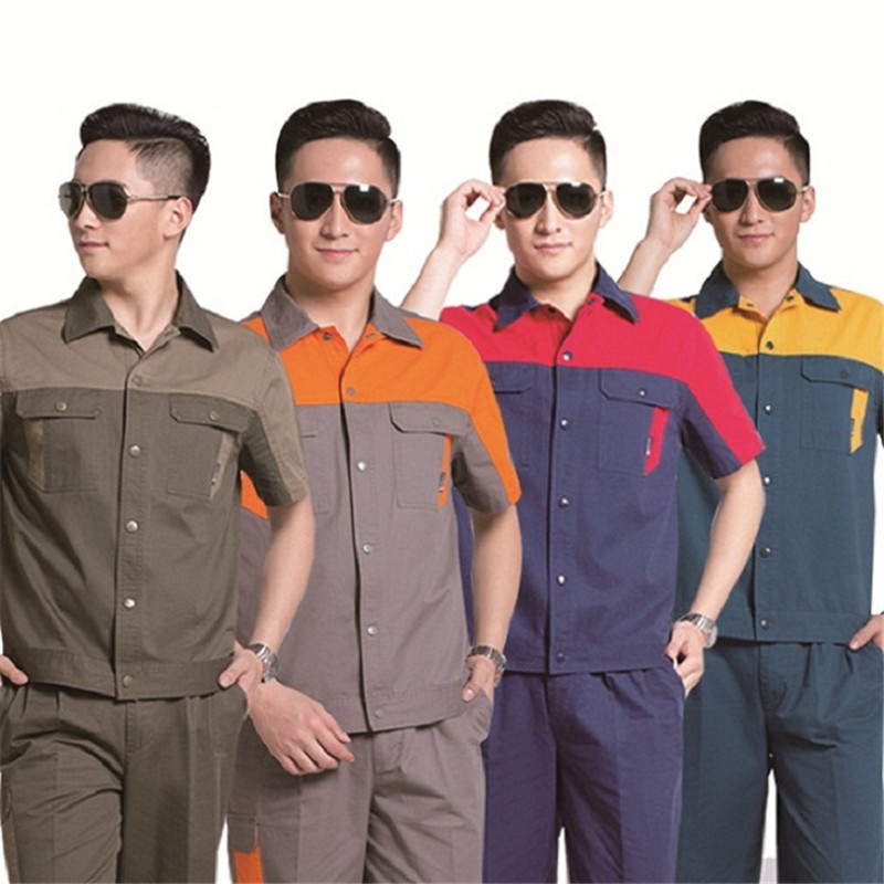 邦安夏季純棉工作服套裝 男汽修服維修勞保服長短袖工服車間廠服